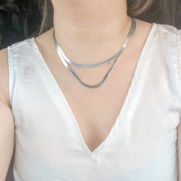 Sterling Silver Herringbone Chain Simple Silver Chain Flat Silver Chain Silver - Picture 6 of 7